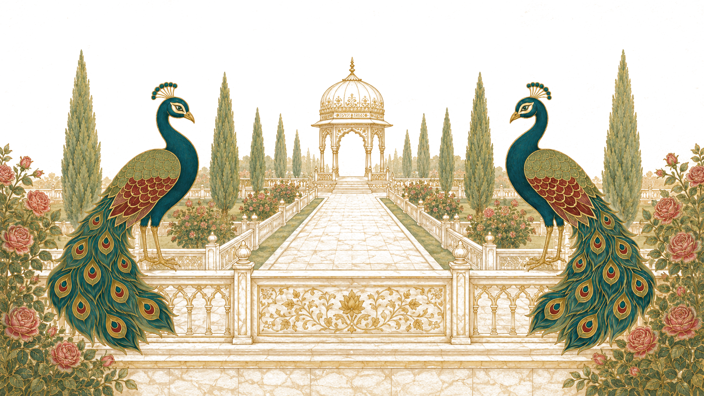 Palace garden with peacocks