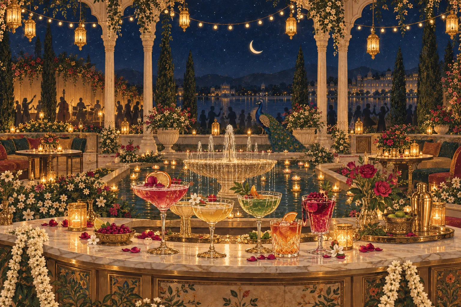 Evening sangeet with lanterns and music