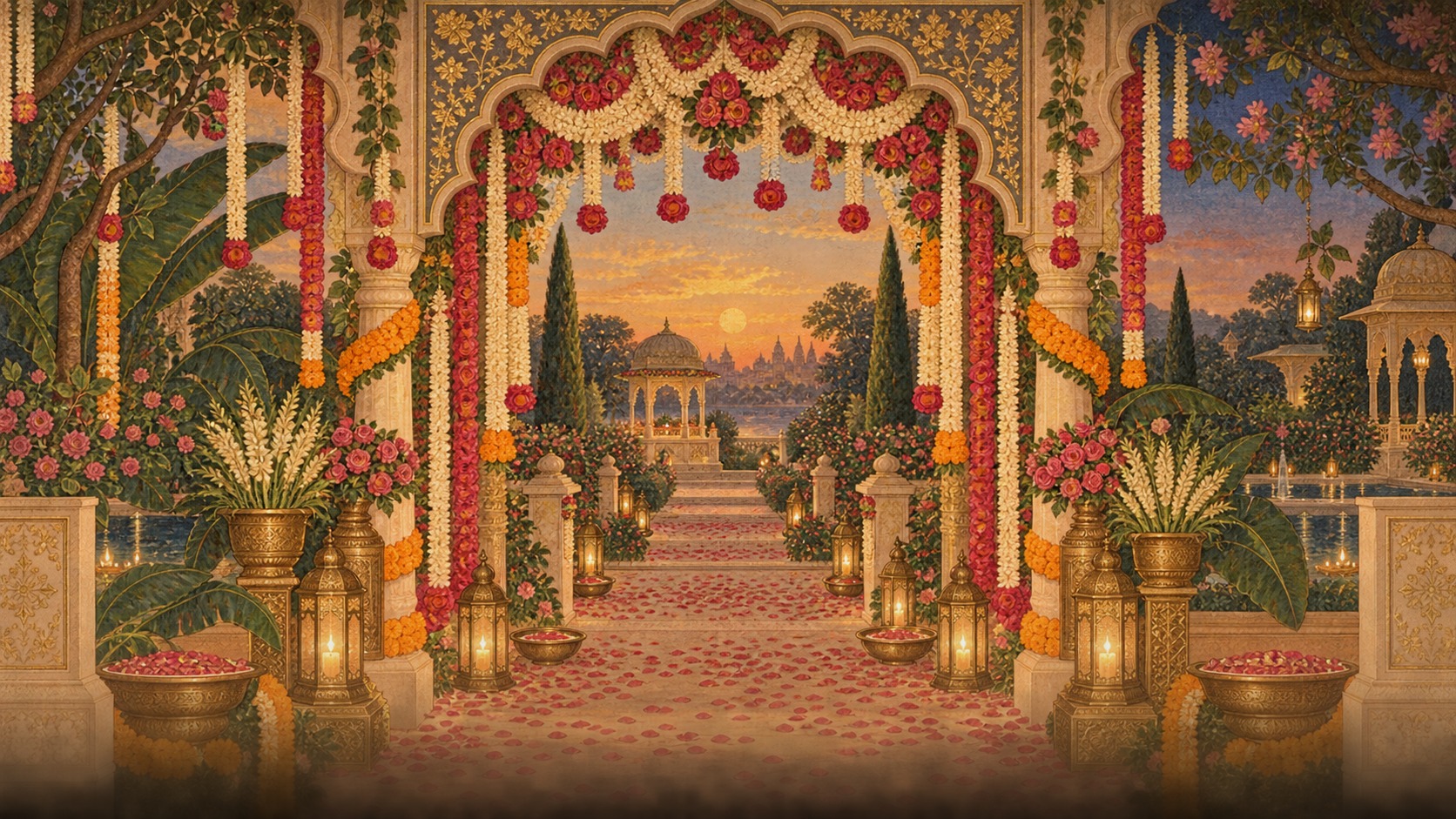 Floral arch with garlands